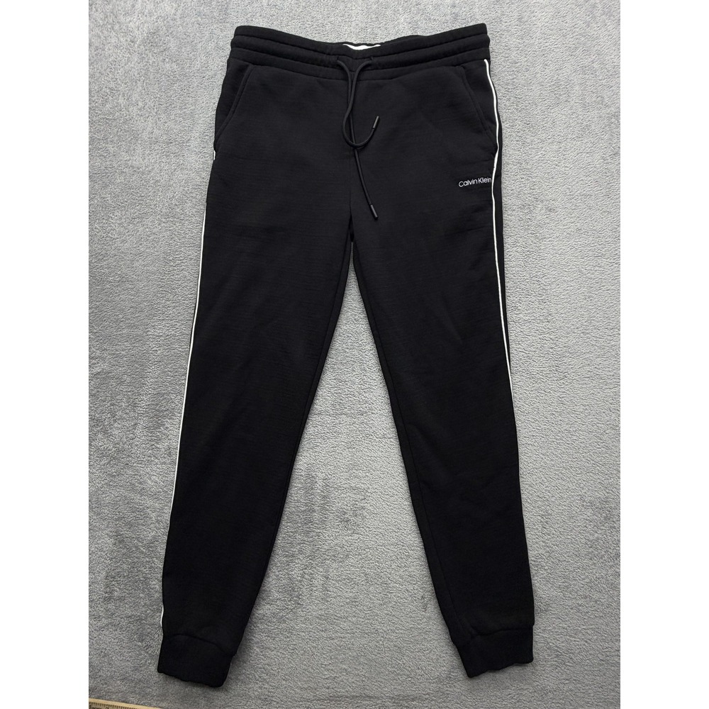 Calvin Klein Sweatpants Mens Small Black Fleece Joggers Side Stripe Athletic